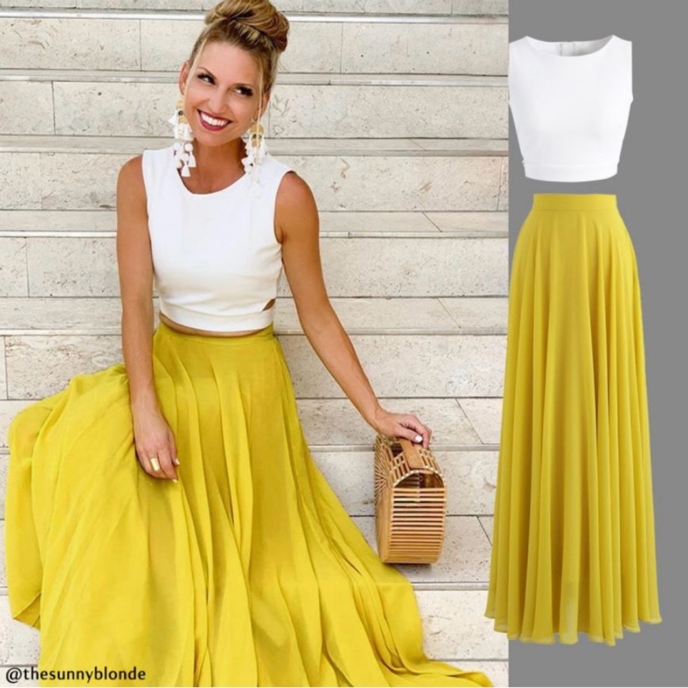 TIMELESS FAVORITE CHIFFON MAXI SKIRT IN MUSTARD